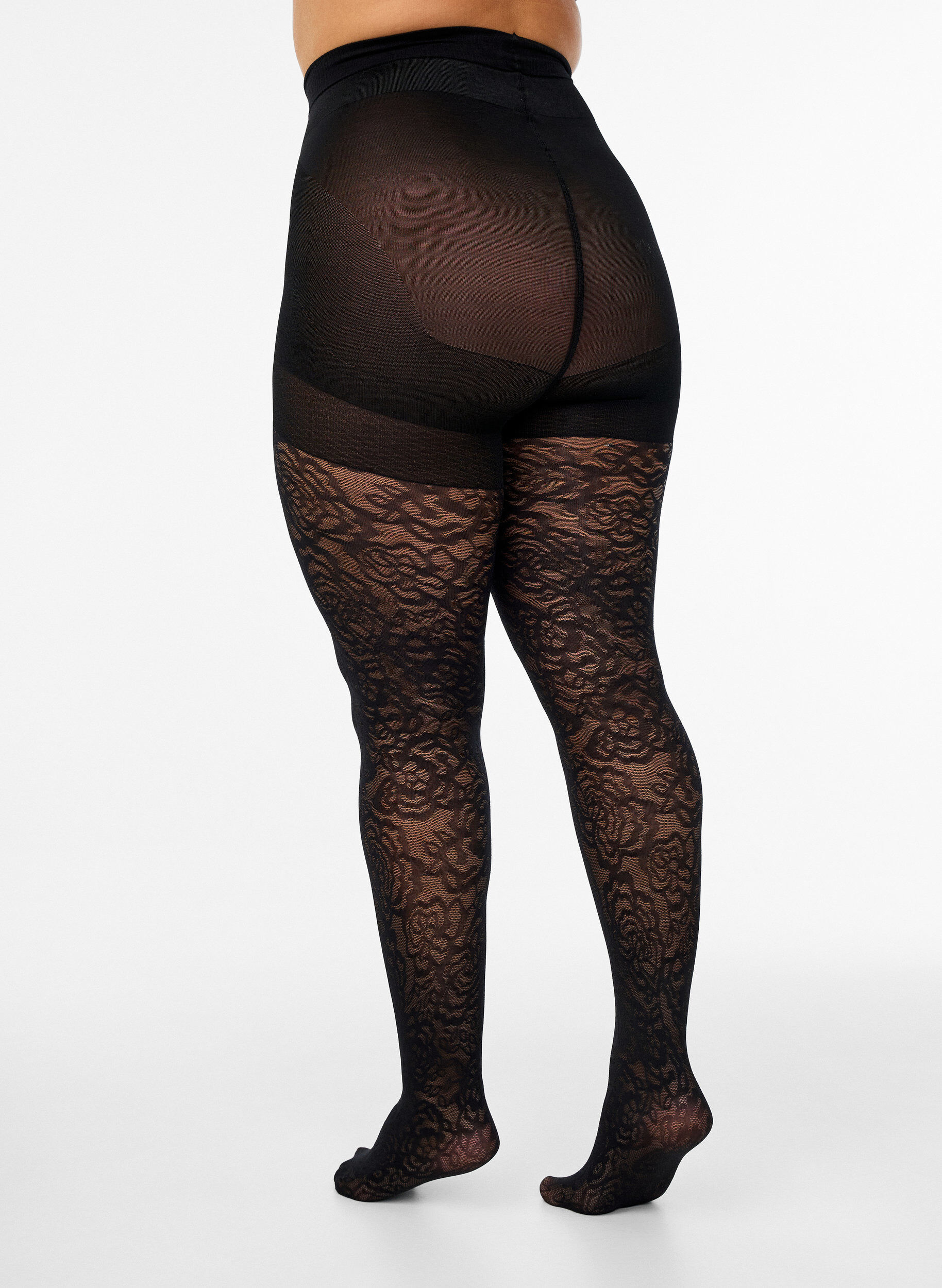 Zizzifashion 70 denier push-up tights with rose pattern, Black, Model image number 1