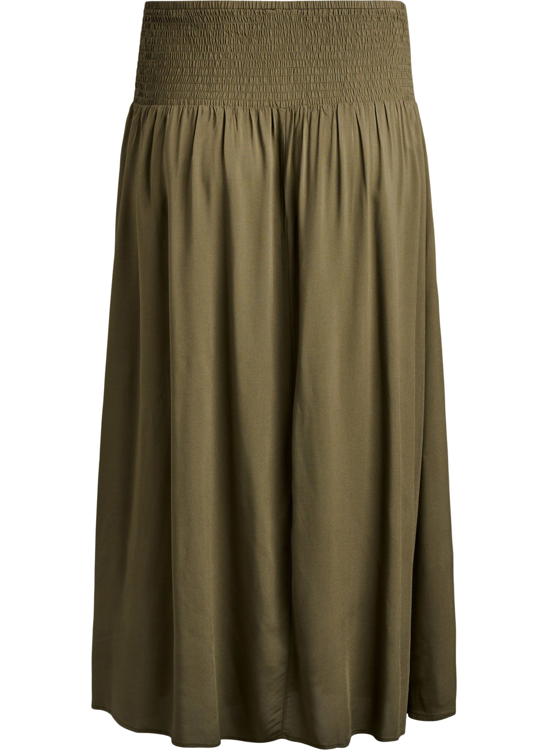 Zizzifashion Viscose maxi skirt with smocking, Green, Packshot image number 1
