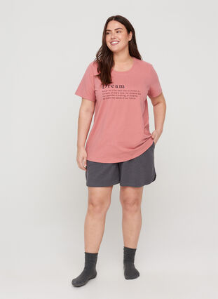 Short-sleeved nightshirt with print, Dusty Rose Mélange, Model image number 2
