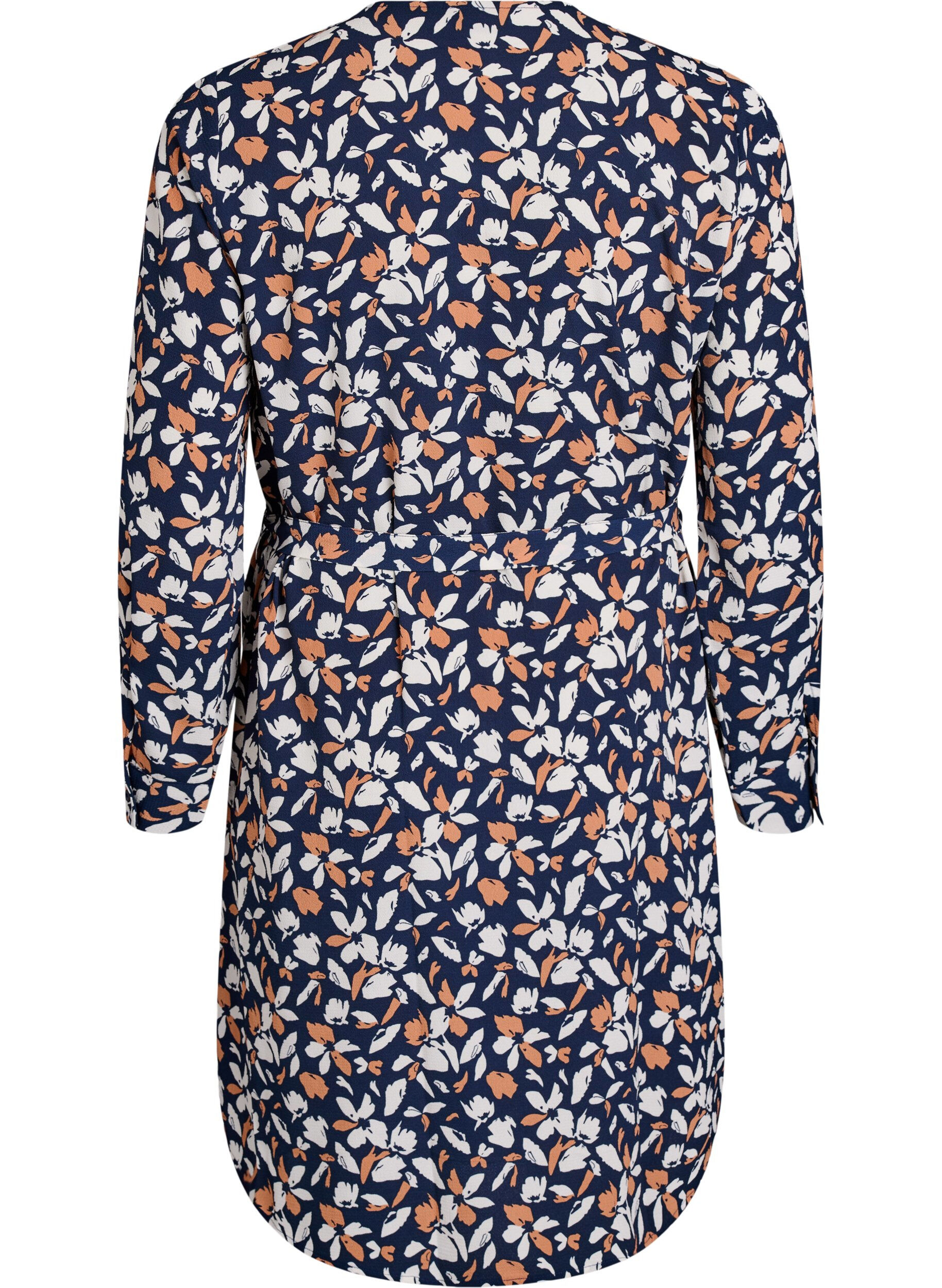 Zizzifashion Long-sleeved shirt dress with tie belt, Blue, Packshot image number 1