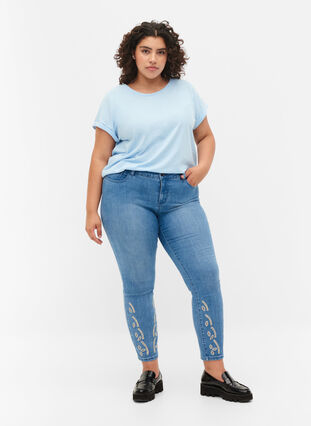 Short sleeved cotton blend t-shirt, Chambray Blue , Model image number 2