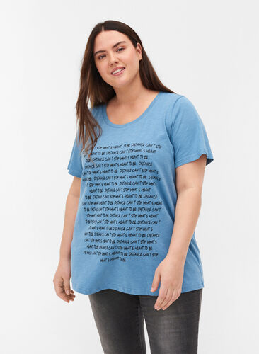 T-shirt with print made of organic cotton, Blue Heaven Melange, Model image number 0
