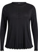 Jersey blouse with buttons and wavy edges, Black, Packshot image number 0