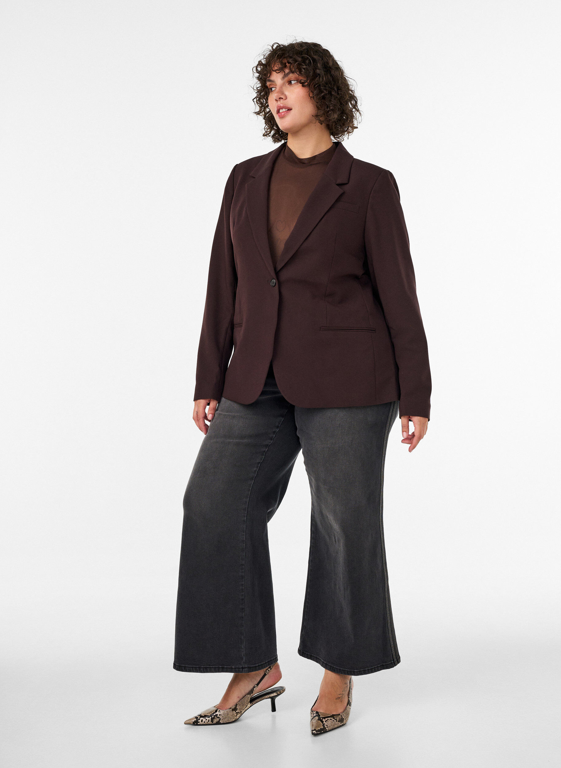 ZizzifashionClassic blazer with a single button closure, Brown, Model image number 1