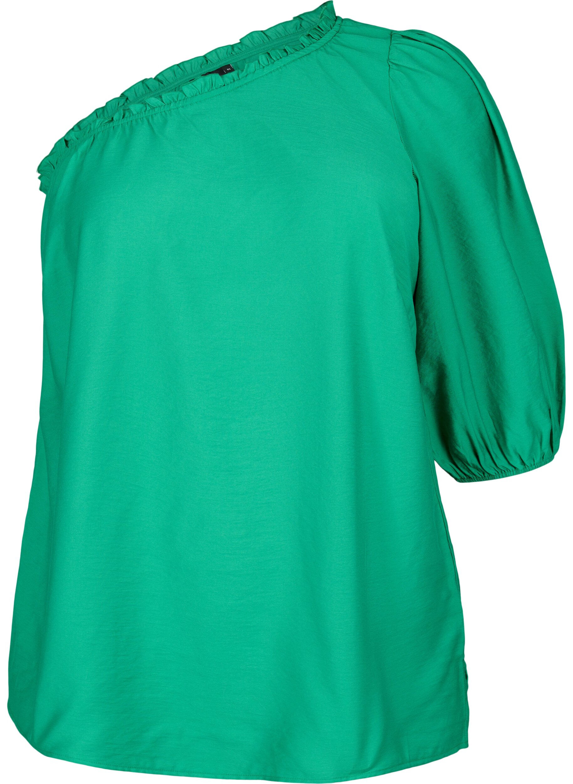 Zizzifashion One-shoulder blouse in viscose, Green, Packshot image number 0