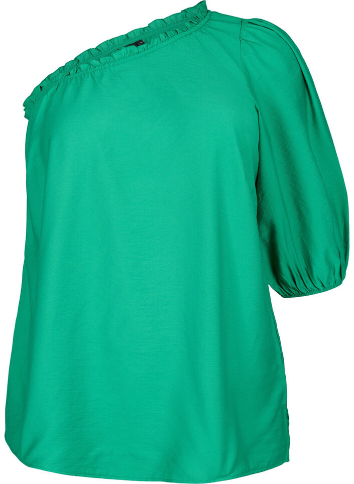 One-shoulder blouse in viscose, Green, Packshot image number 0