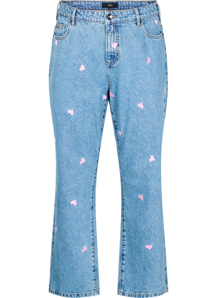 High-waisted Gemma jeans with hearts, Blue, Packshot image number 0