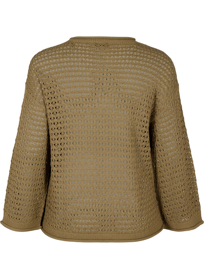Knitted blouse with hole pattern, Dusky Green, Packshot image number 1