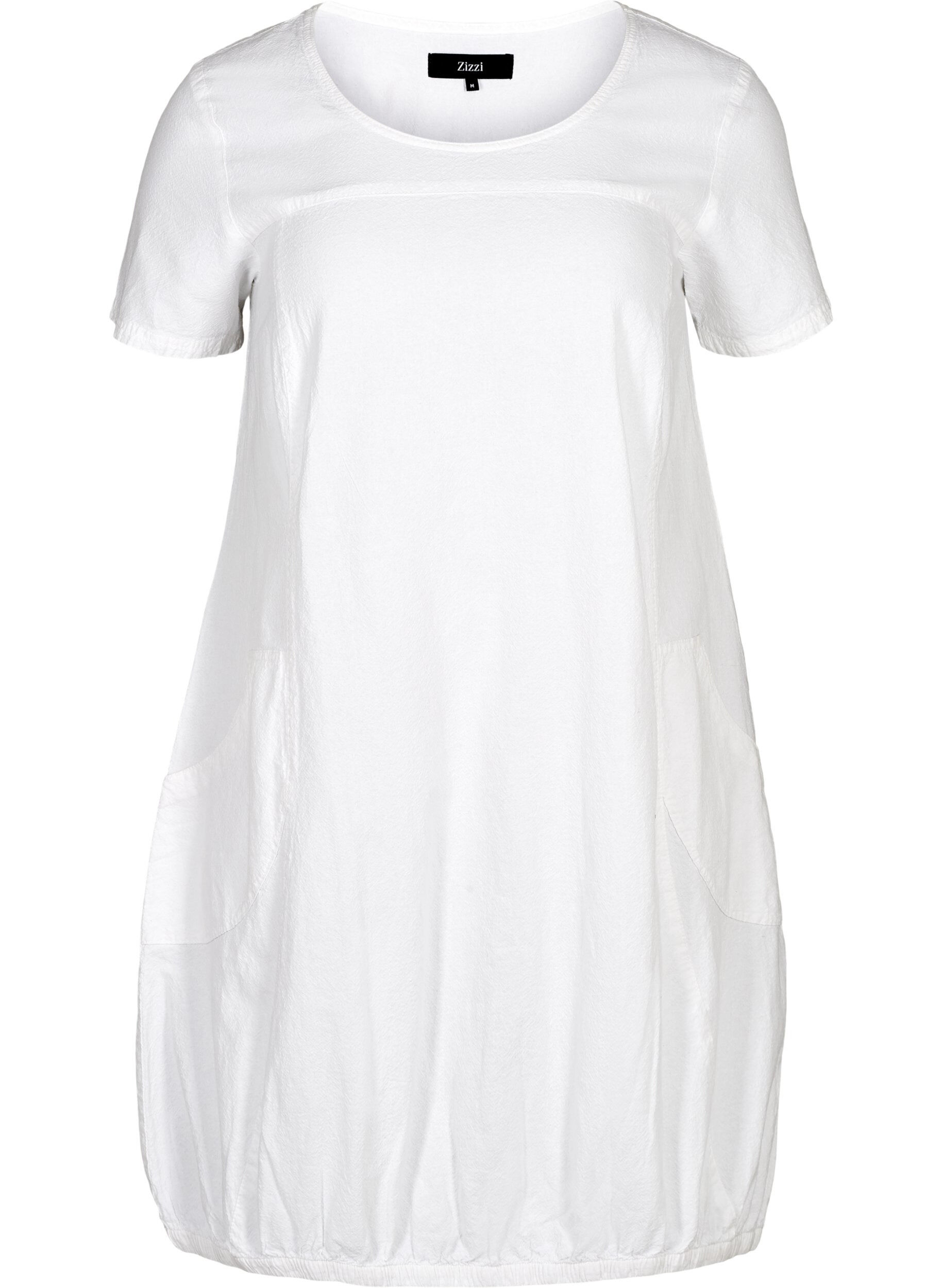 Zizzifashion Short-sleeved cotton dress, White, Packshot image number 0