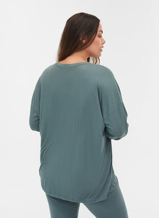 Ribbed fabric blouse with drawstring, Balsam Green, Model image number 1