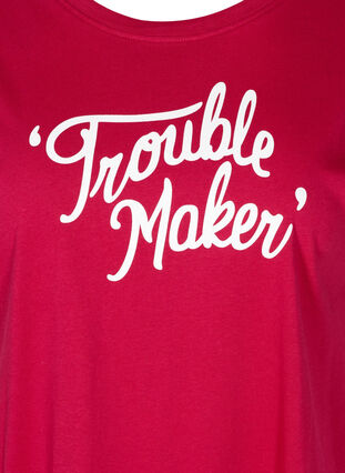 Short-sleeved cotton t-shirt w ith print, Cerise w. Trouble , Packshot image number 2