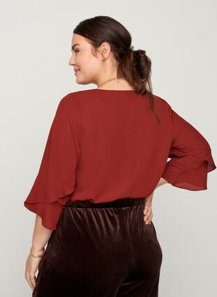 Plain blouse with 3/4 length sleeves, Fired Brick, Model image number 1