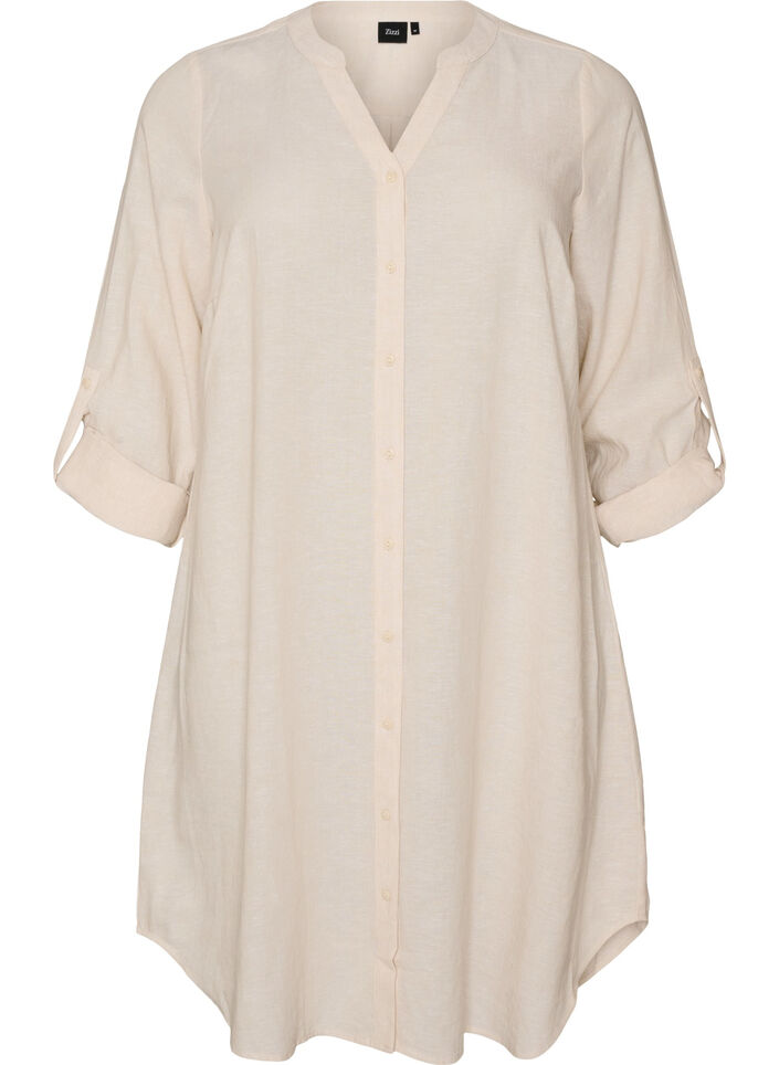 Long shirt in linen and viscose, Beige, Packshot image number 0