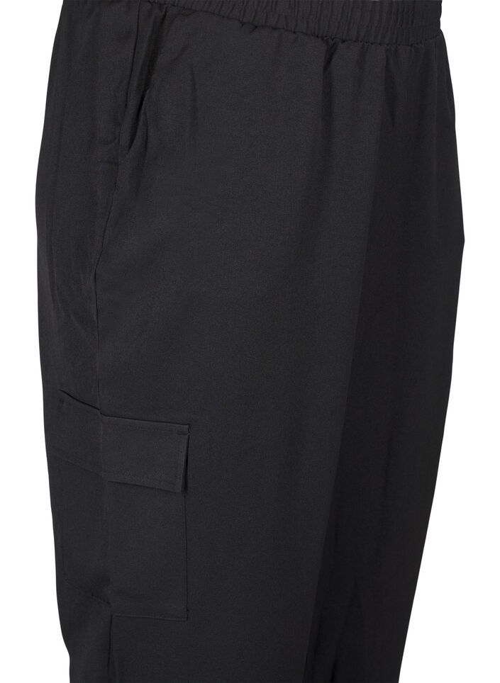 Trousers with cargo pockets and elasticated waist, Black, Packshot image number 2