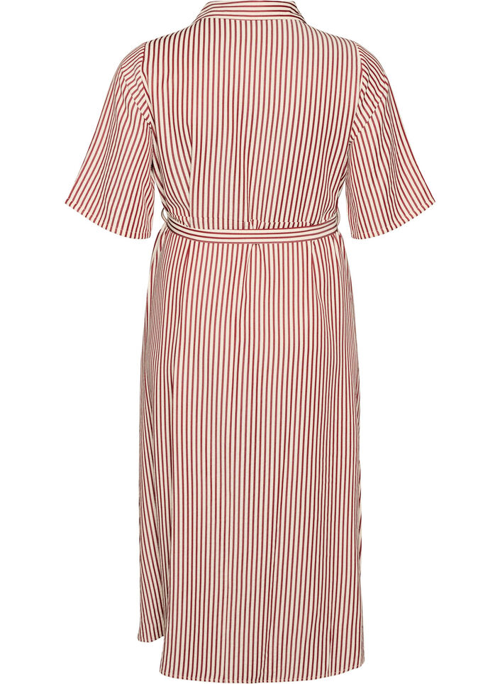 Ankle-length shirt dress with tie belt and stripes, Red, Packshot image number 1