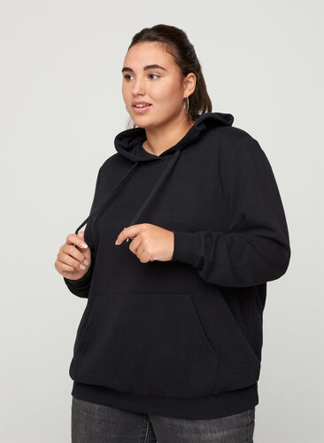 Sweatshirt with hood and pockets, Black, Model image number 0