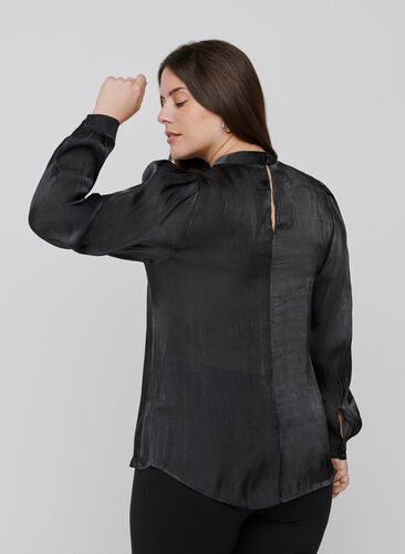 Long-sleeved shiny blouse, Black, Model image number 1