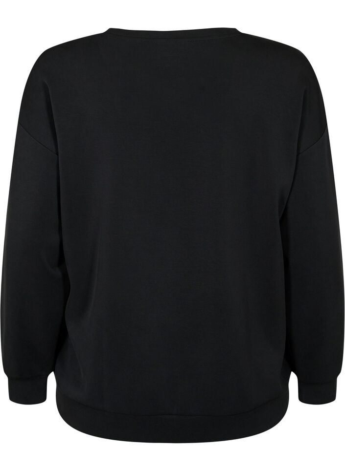 Modal mix sweatshirt with text print, Black, Packshot image number 1