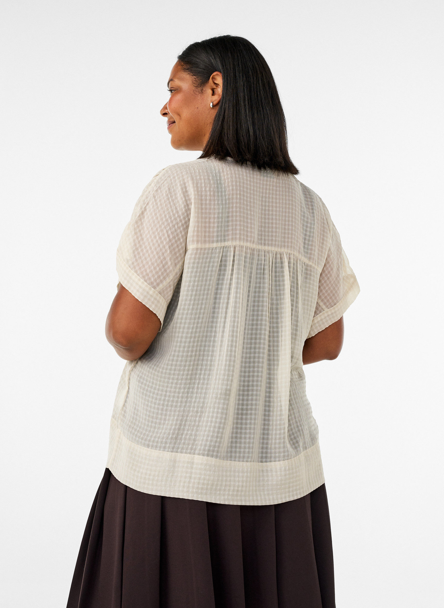 ZizzifashionSeersucker blouse with V-neck, Beige, Model image number 2