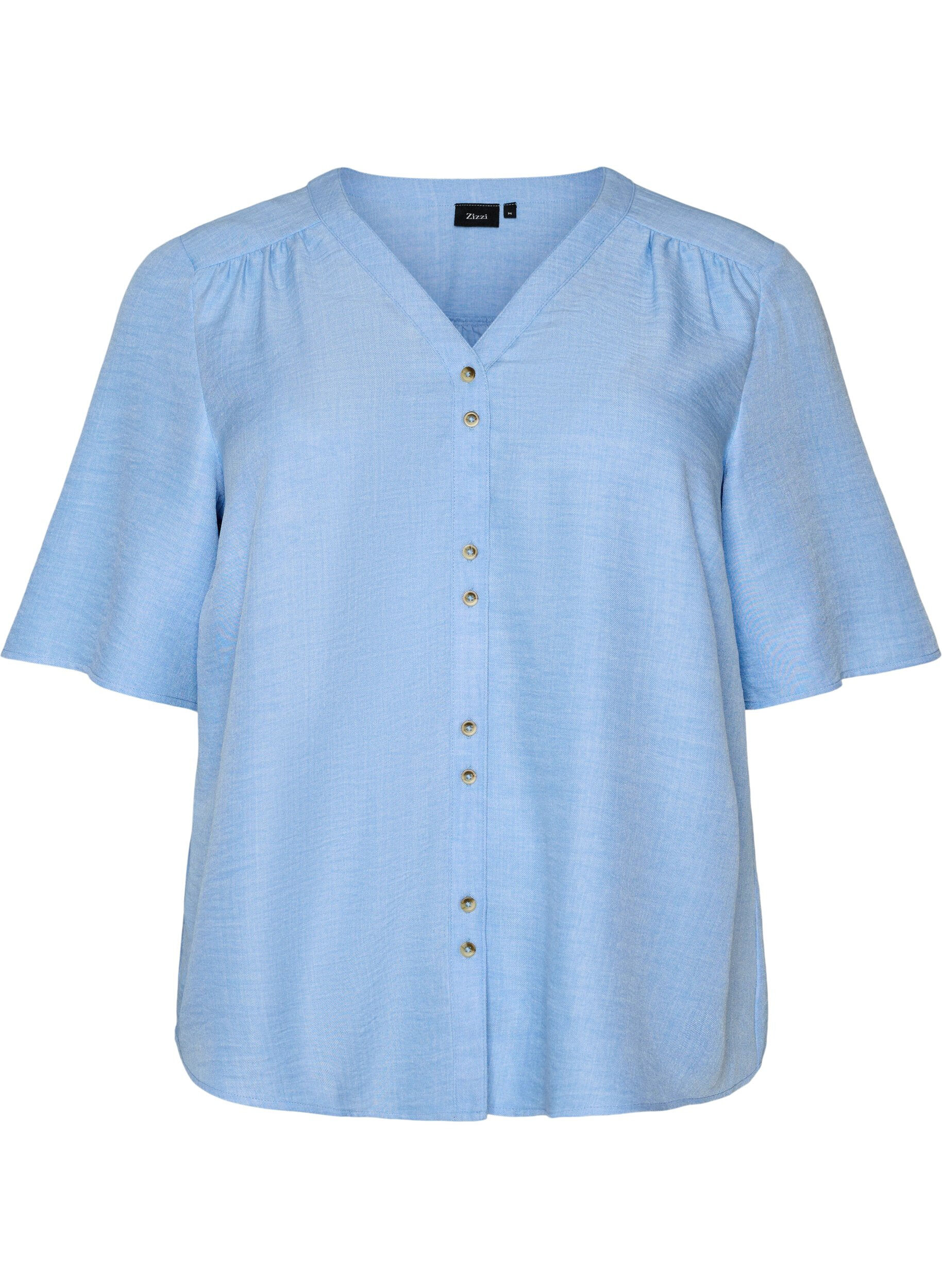 Zizzifashion V-neck shirt blouse with short sleeves, Light Blue, Packshot image number 0