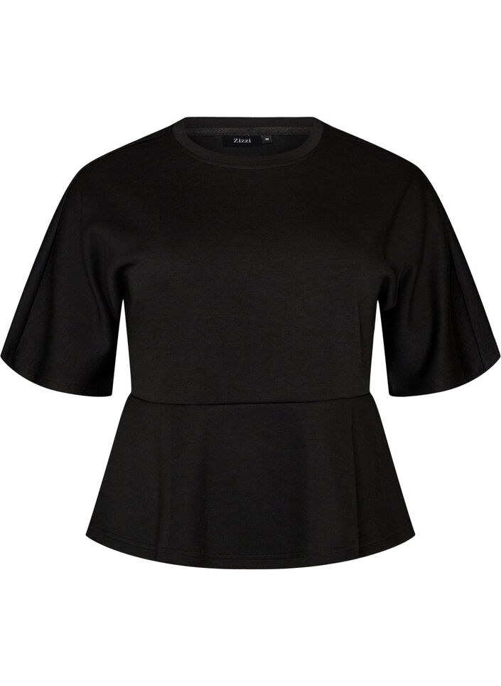 Peplum blouse with elbow-length sleeves, Black, Packshot image number 0