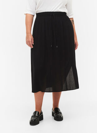 Viscose midi skirt, Black , Model image number 2