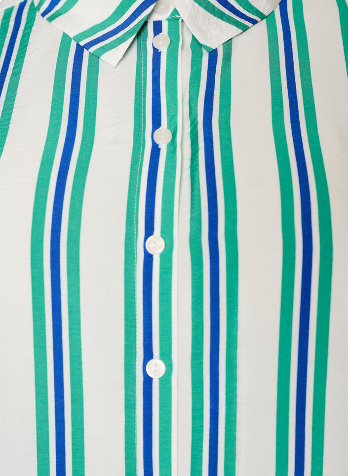 Striped viscose shirt with short sleeves, Vanilla, Packshot image number 2