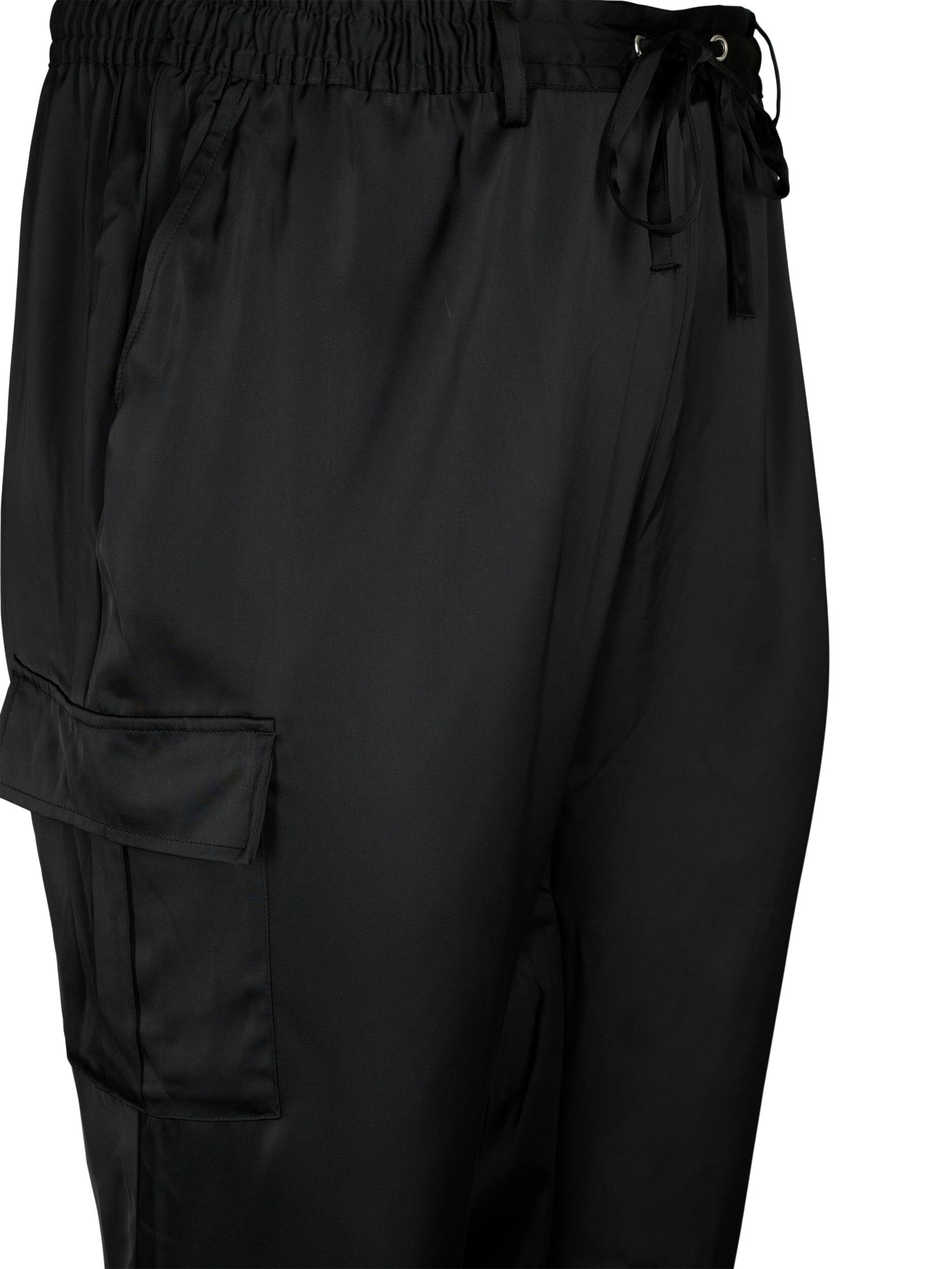 Zizzifashion Satin Cargo Pants, Black, Packshot image number 2