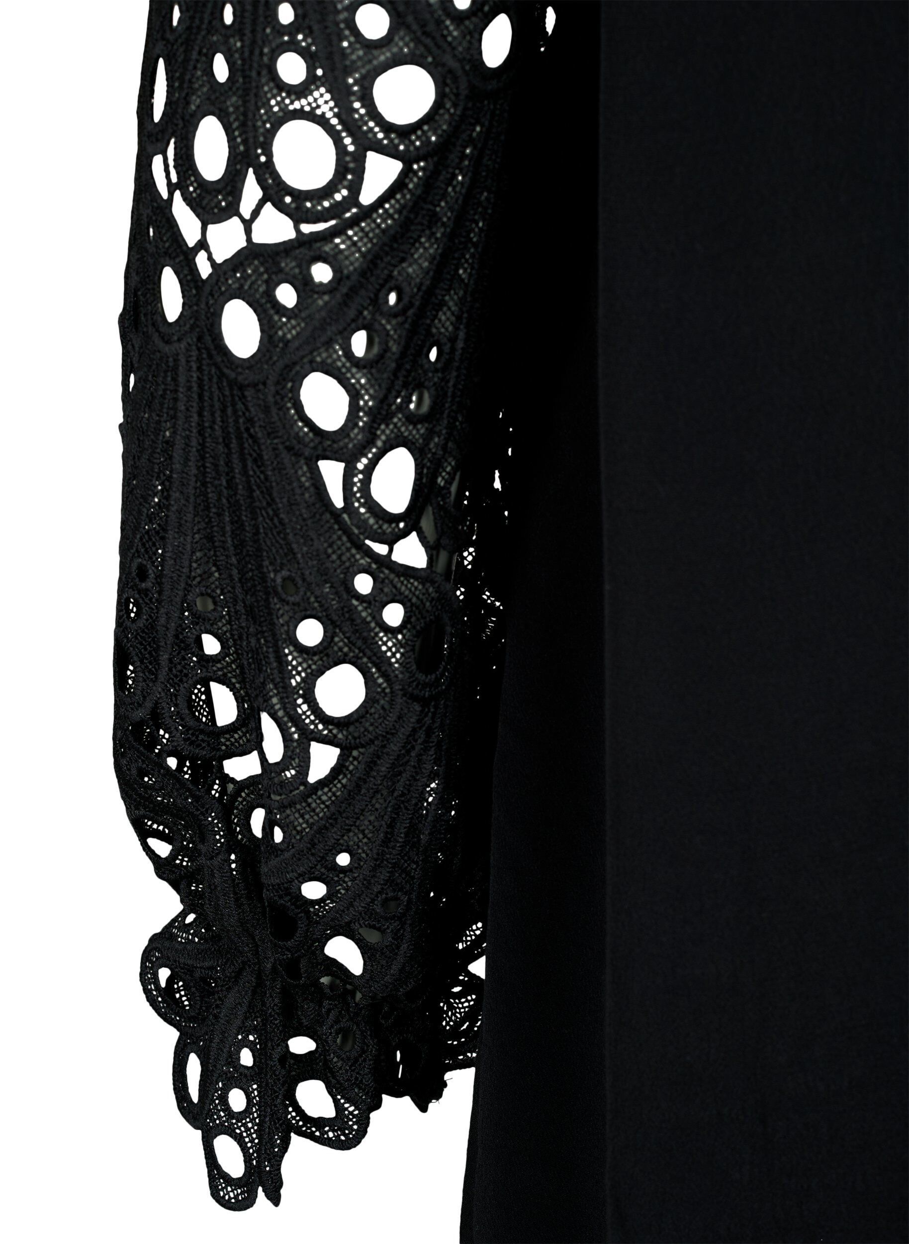 Zizzifashion Viscose dress with crochet sleeves, Black, Packshot image number 3