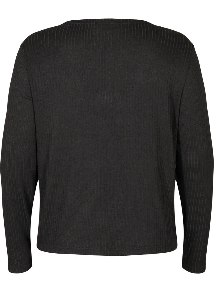 Ribbed cardigan with tie-string, Black, Packshot image number 1