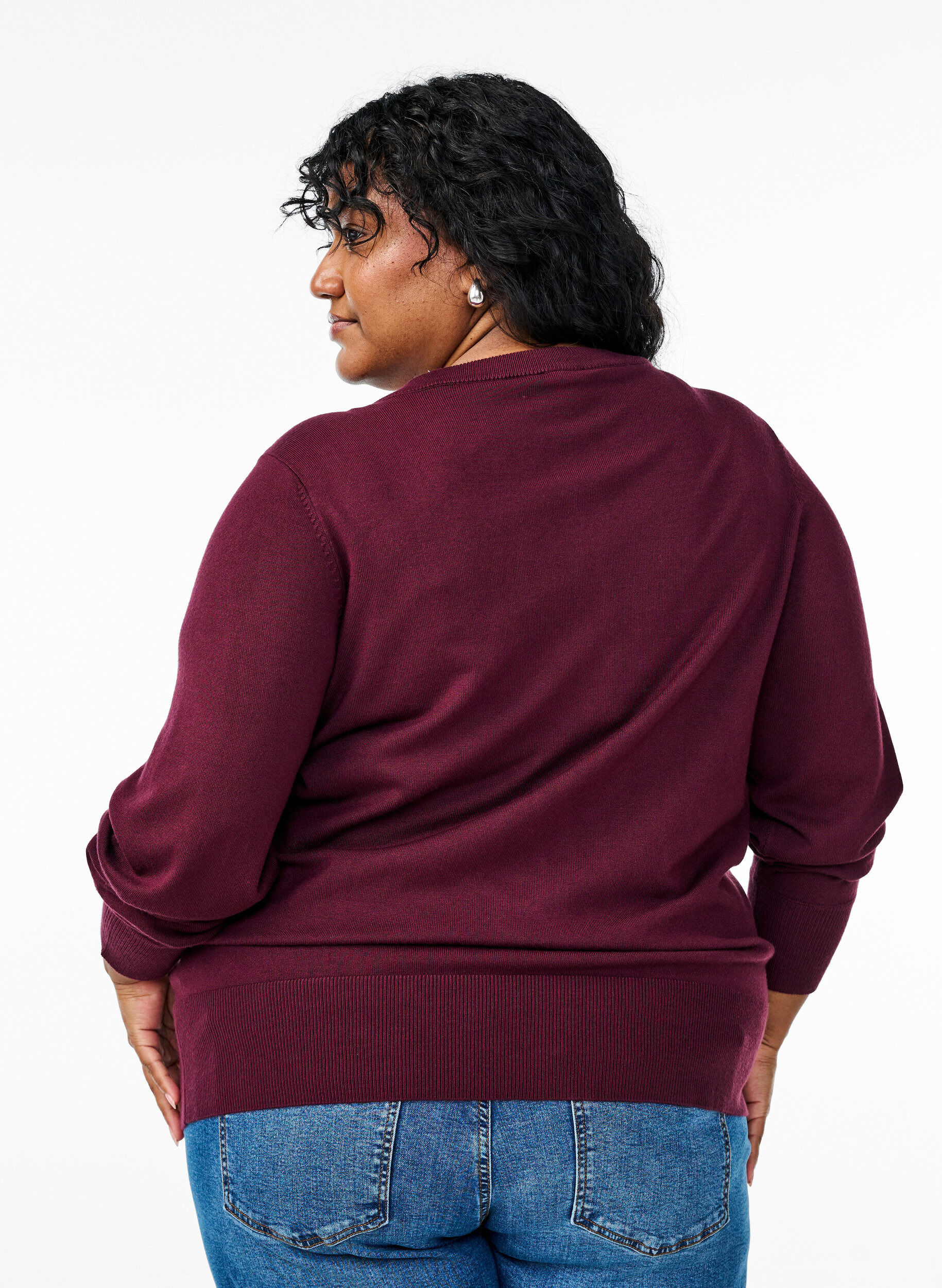 Zizzifashion Knitted cardigan with round neck and buttons, Red, Model image number 2