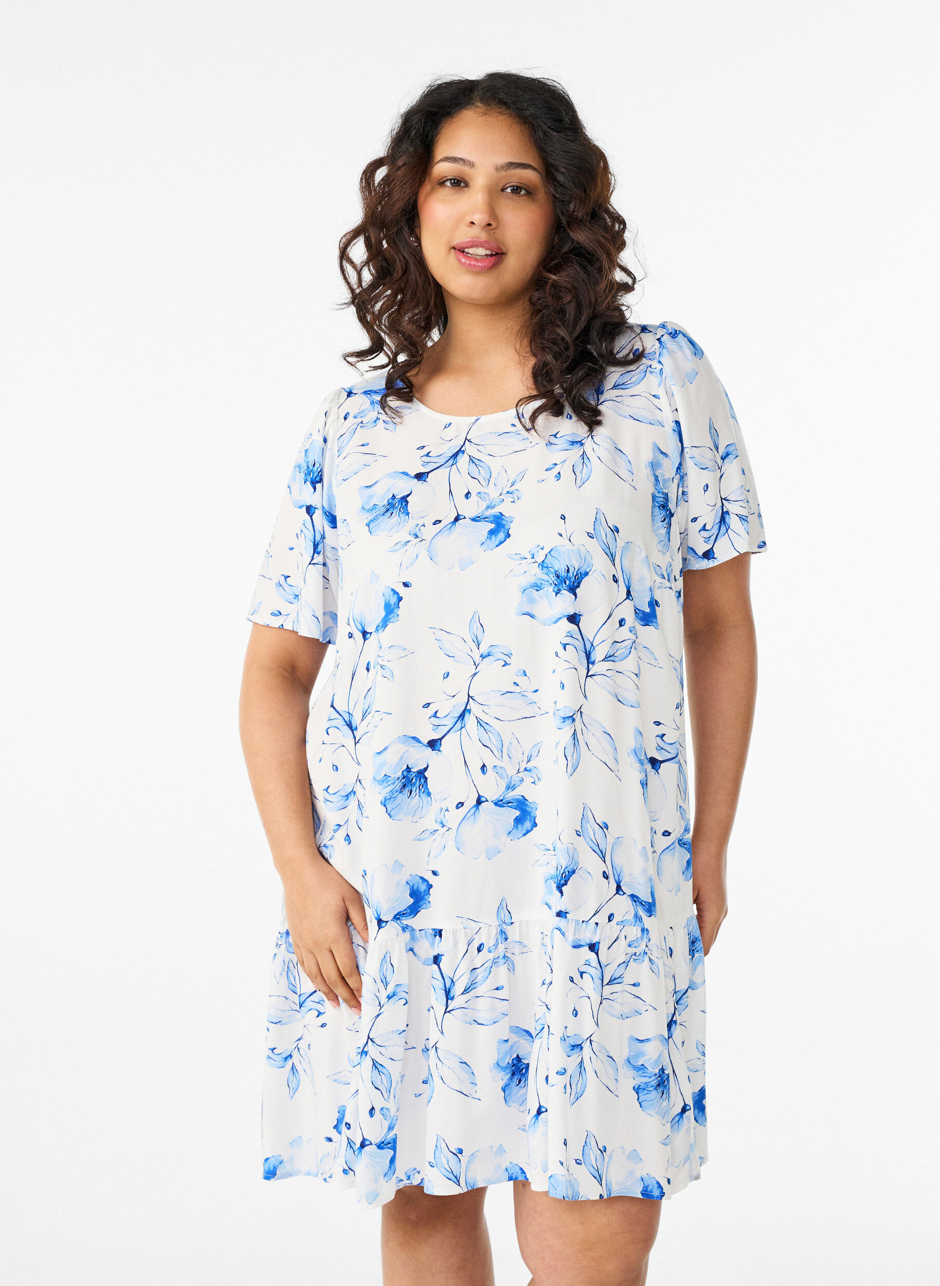Zizzifashion Dress in viscose with cutline, White, Model image number 0