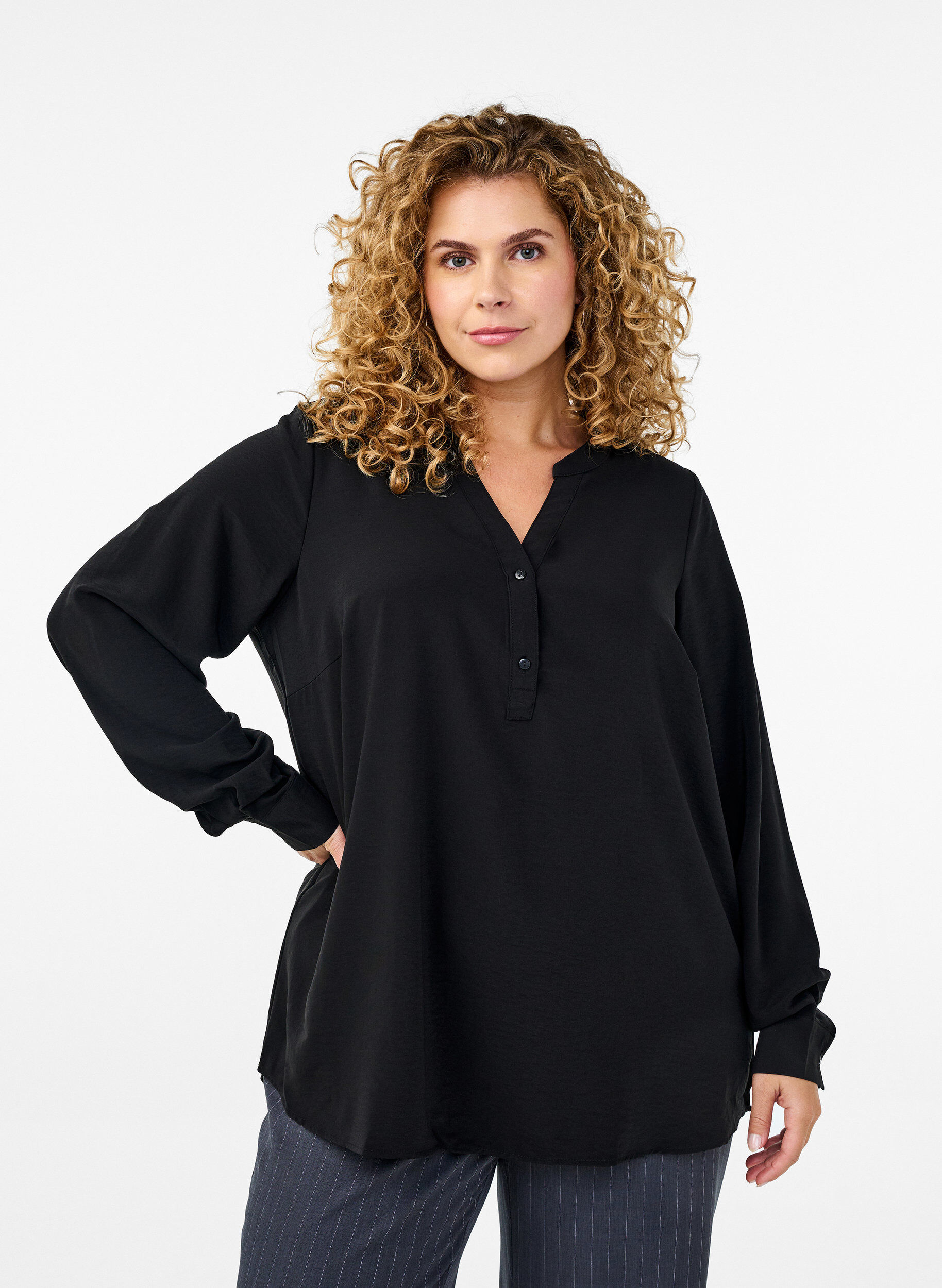 Zizzifashion FLASH - Shirt blouse with long sleeves, Black, Model image number 0