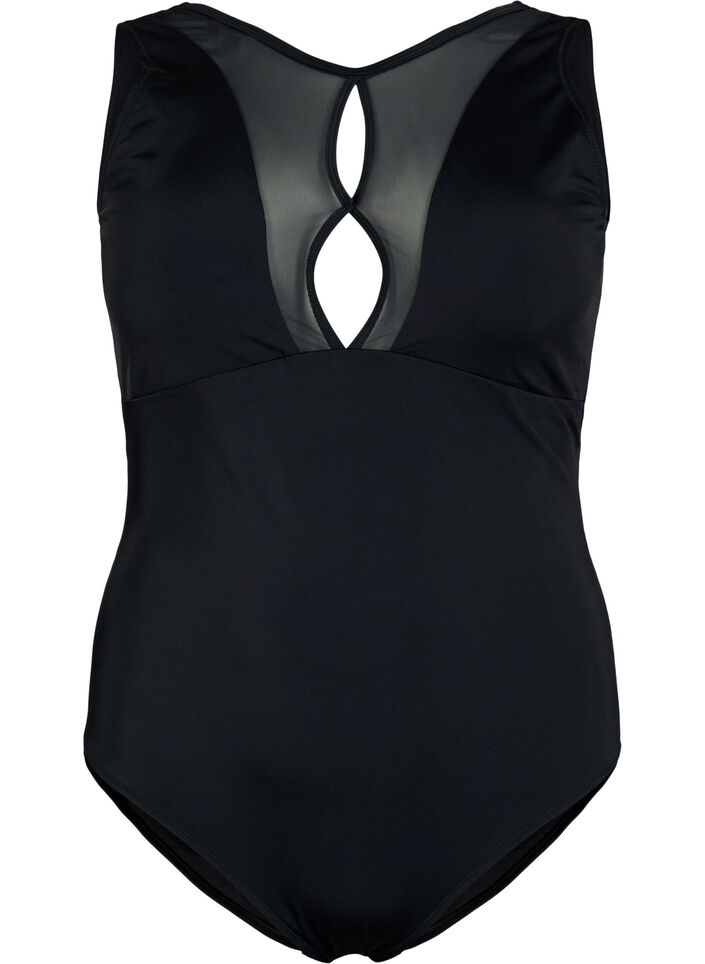 Swimsuit with mesh detail in front, Black, Packshot image number 0