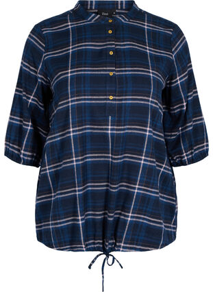 Checkered blouse with buttons and tie detail, Black Check Comb, Packshot image number 0