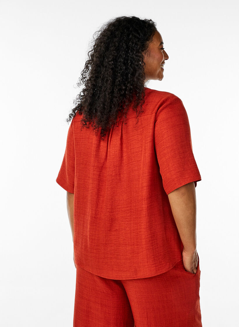V-neck shirt blouse with short sleeves, Red, Model image number 2