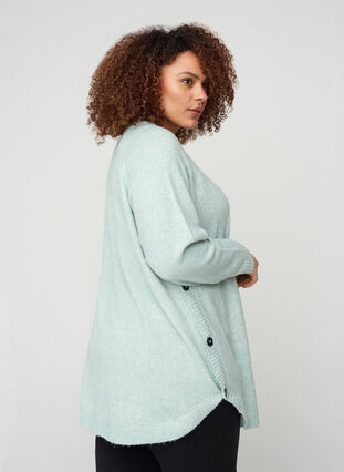 Mottled knitted blouse with buttons in the side, Granite Green Mel., Model image number 1