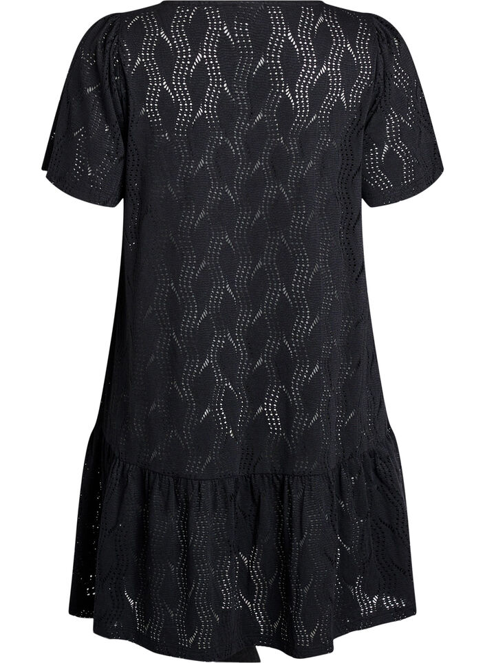 FLASH - Short jersey dress with eyelet pattern, Black, Packshot image number 1