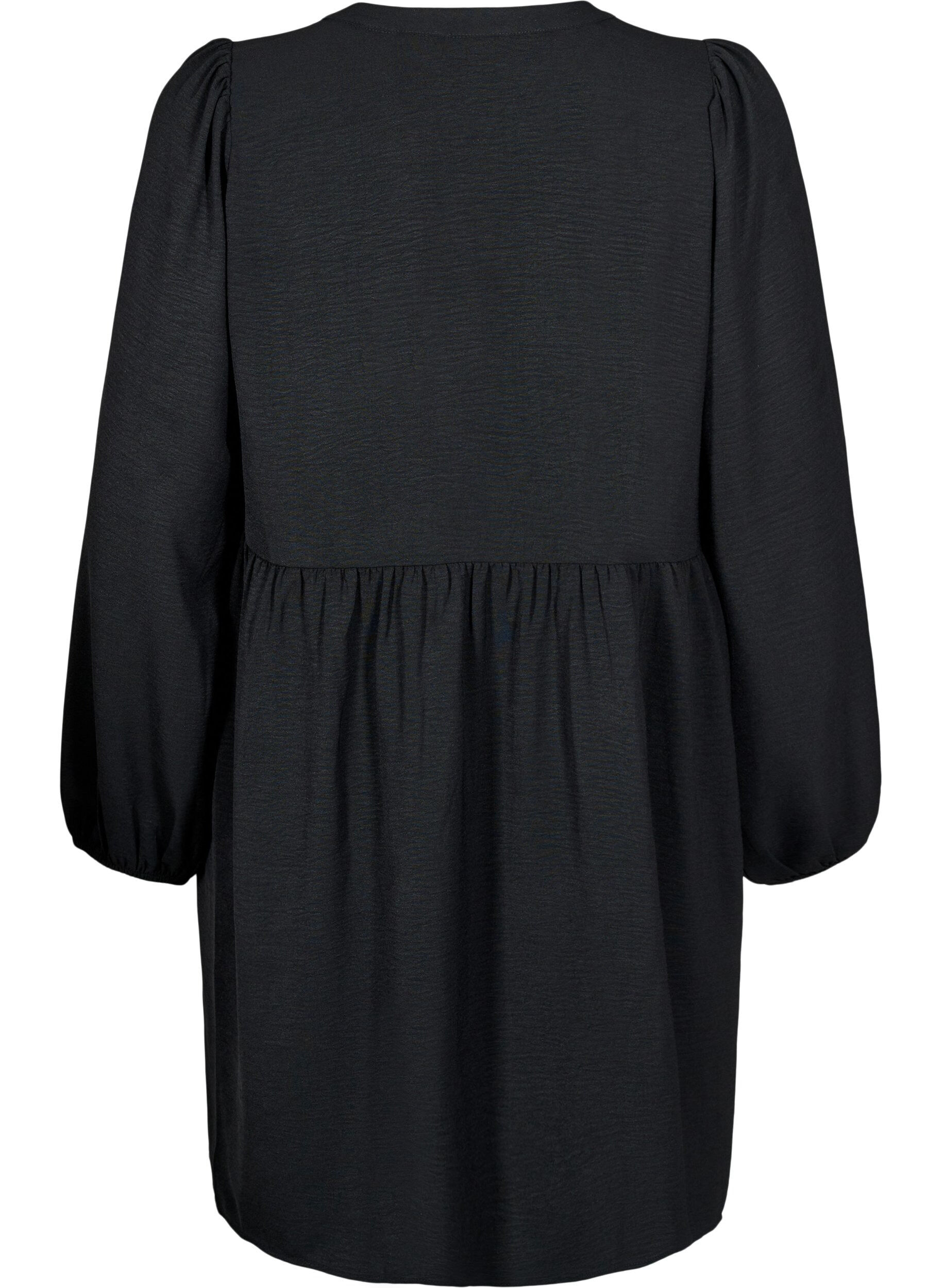 Zizzifashion FLASH - Short dress with pleats and long sleeves, Black, Packshot image number 1