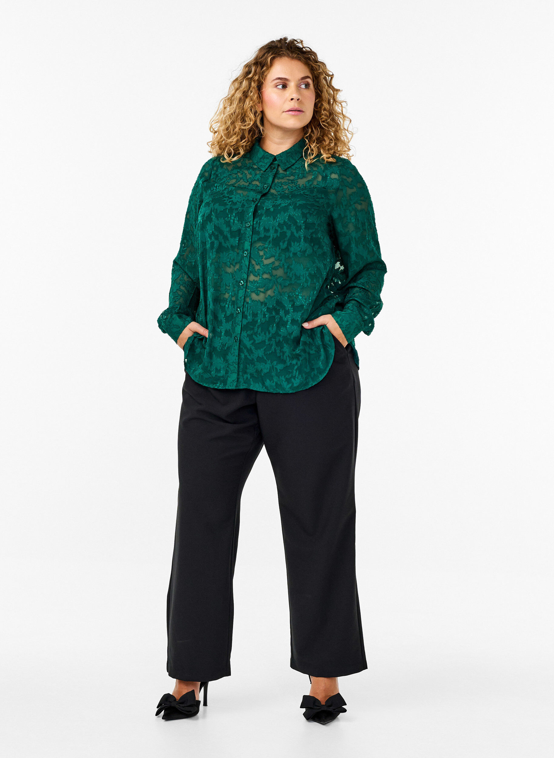 Zizzifashion Jacquard shirt with buttons, Rain Forest, Model image number 2