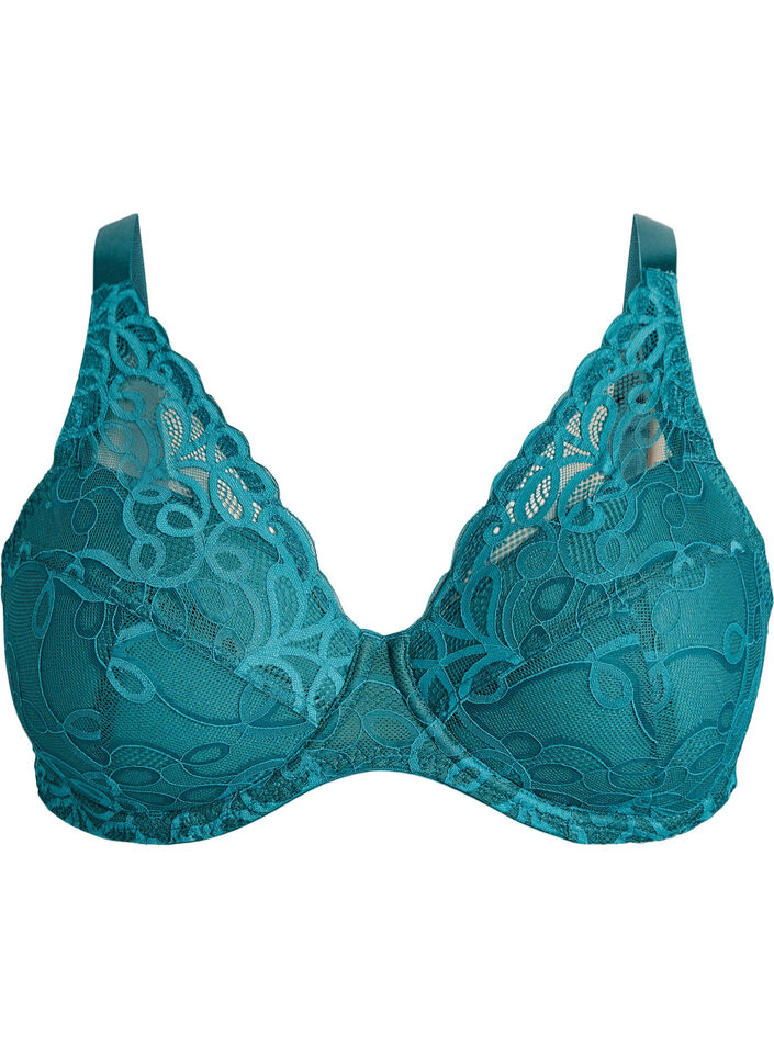 Padded underwired lace bra, Green, Packshot