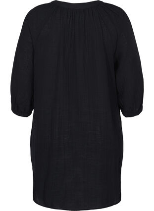 Cotton tunic with buttons and 3/4 sleeves, Black, Packshot image number 1