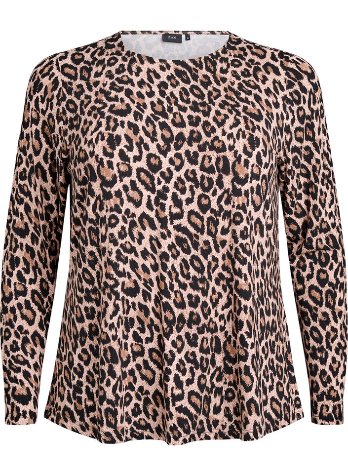Long-sleeved blouse with leopard print, Brown, Packshot image number 0