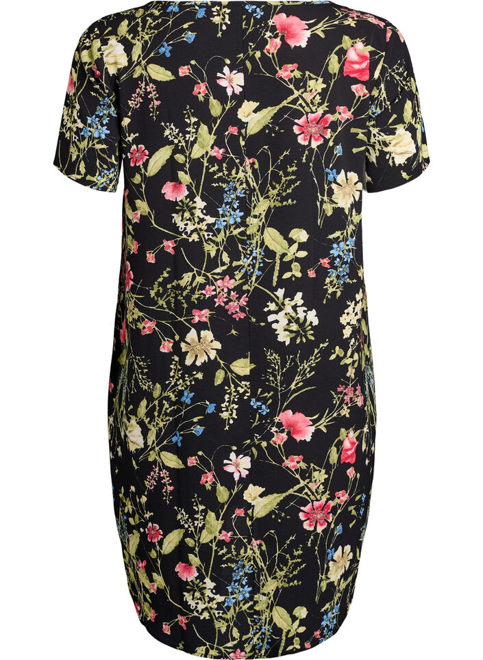 Dress with print and short sleeves, Black, Packshot image number 1