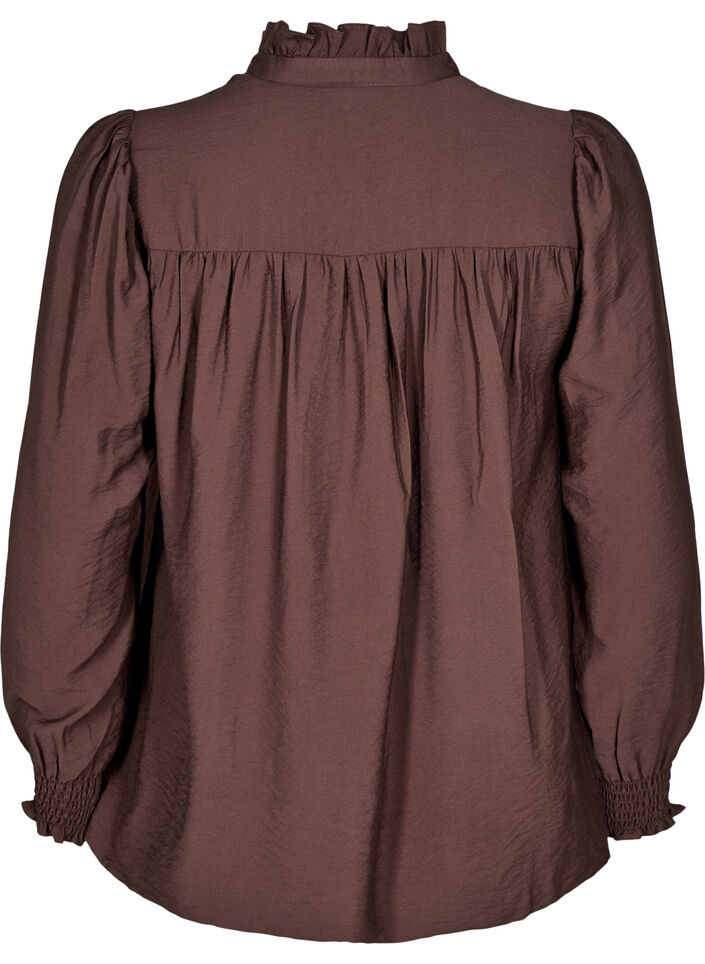 Blouse with ruffle collar, Brown, Packshot image number 1