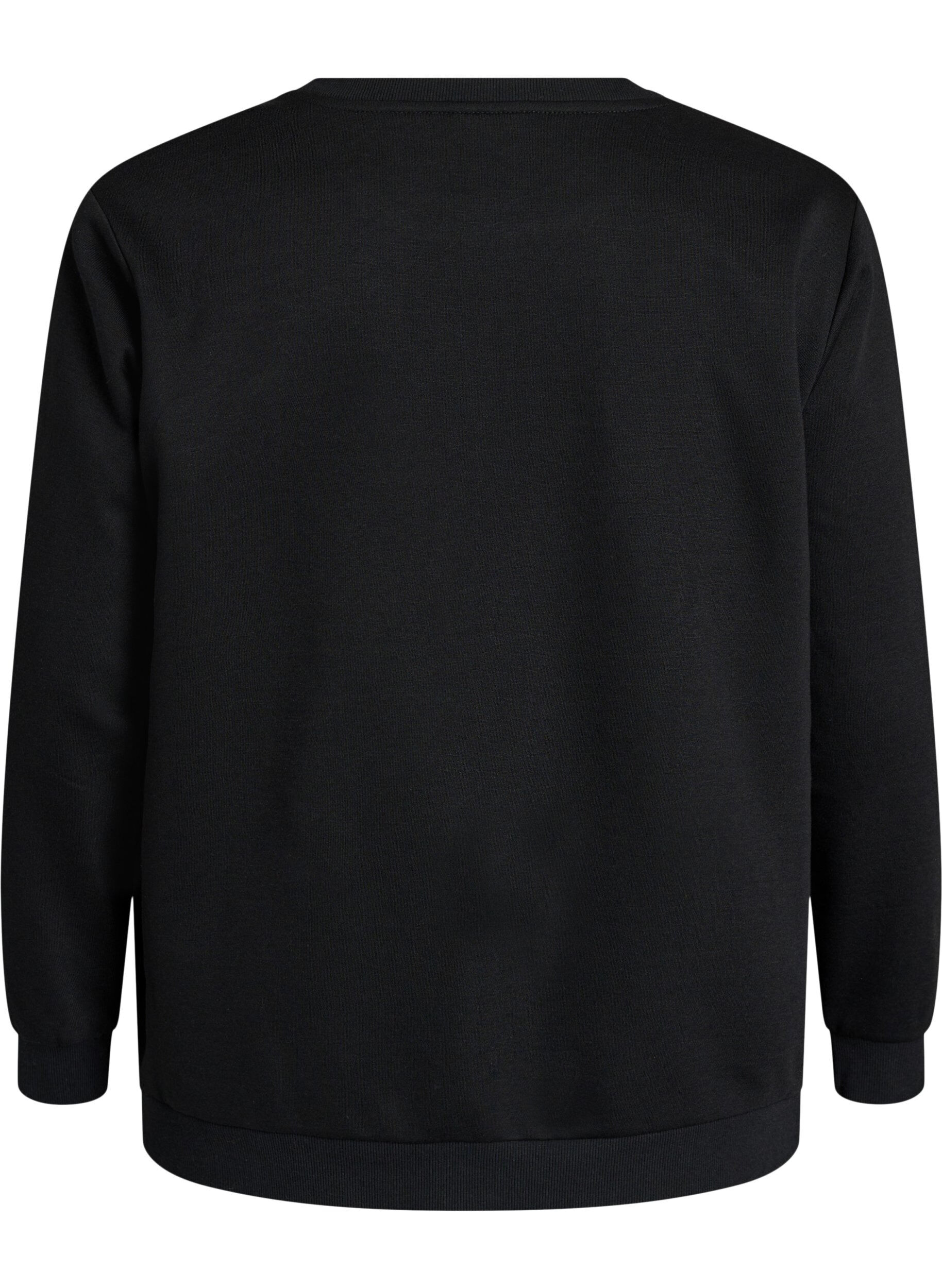 ZizzifashionSweatshirt with rose print and rhinestones, Black, Packshot image number 1