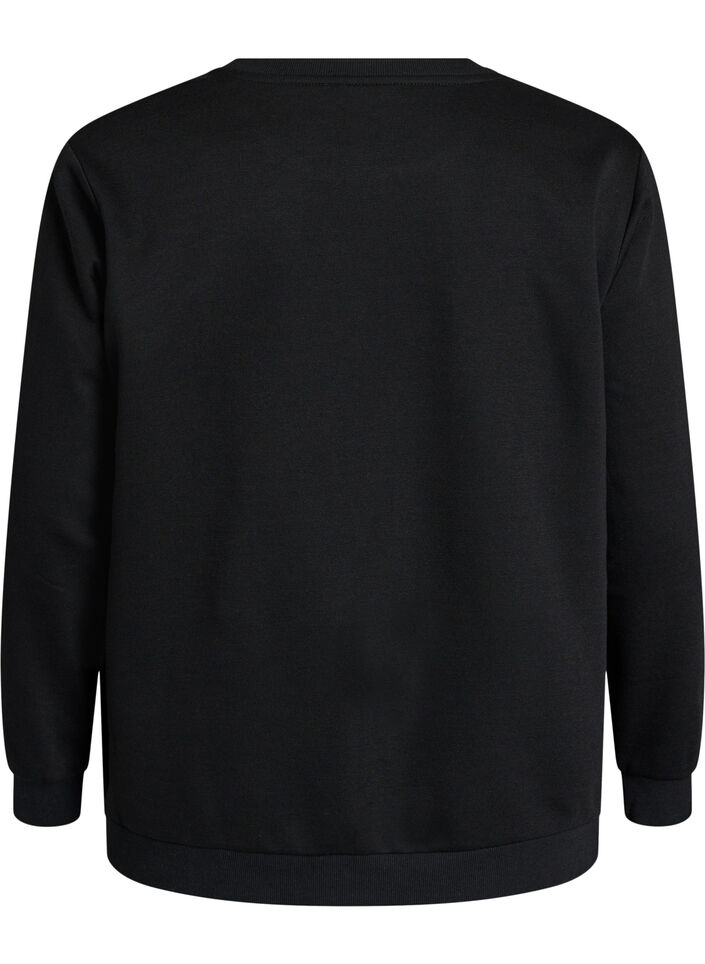 Sweatshirt with rose print and rhinestones, Black, Packshot image number 1