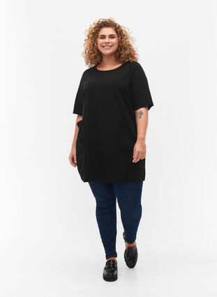 FLASH - Short sleeved tunic in cotton, Black, Model image number 2
