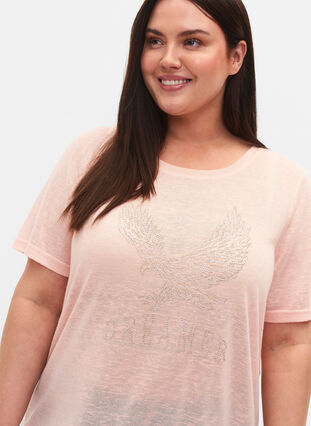 T-shirt with studs and round neck, Pale Blush, Model image number 2