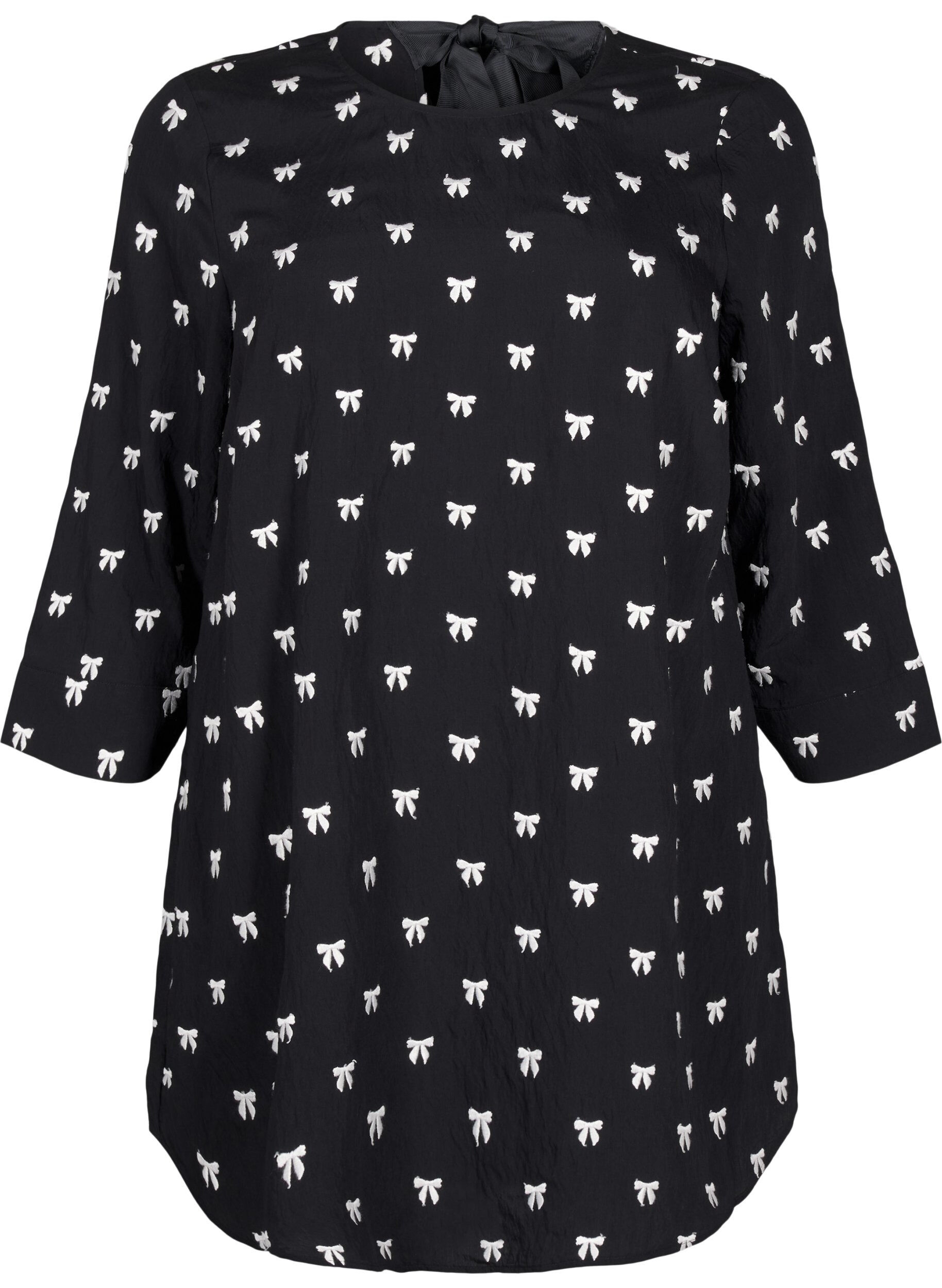 Zizzifashion Tunic with bows and 3/4 sleeves, Black, Packshot image number 0